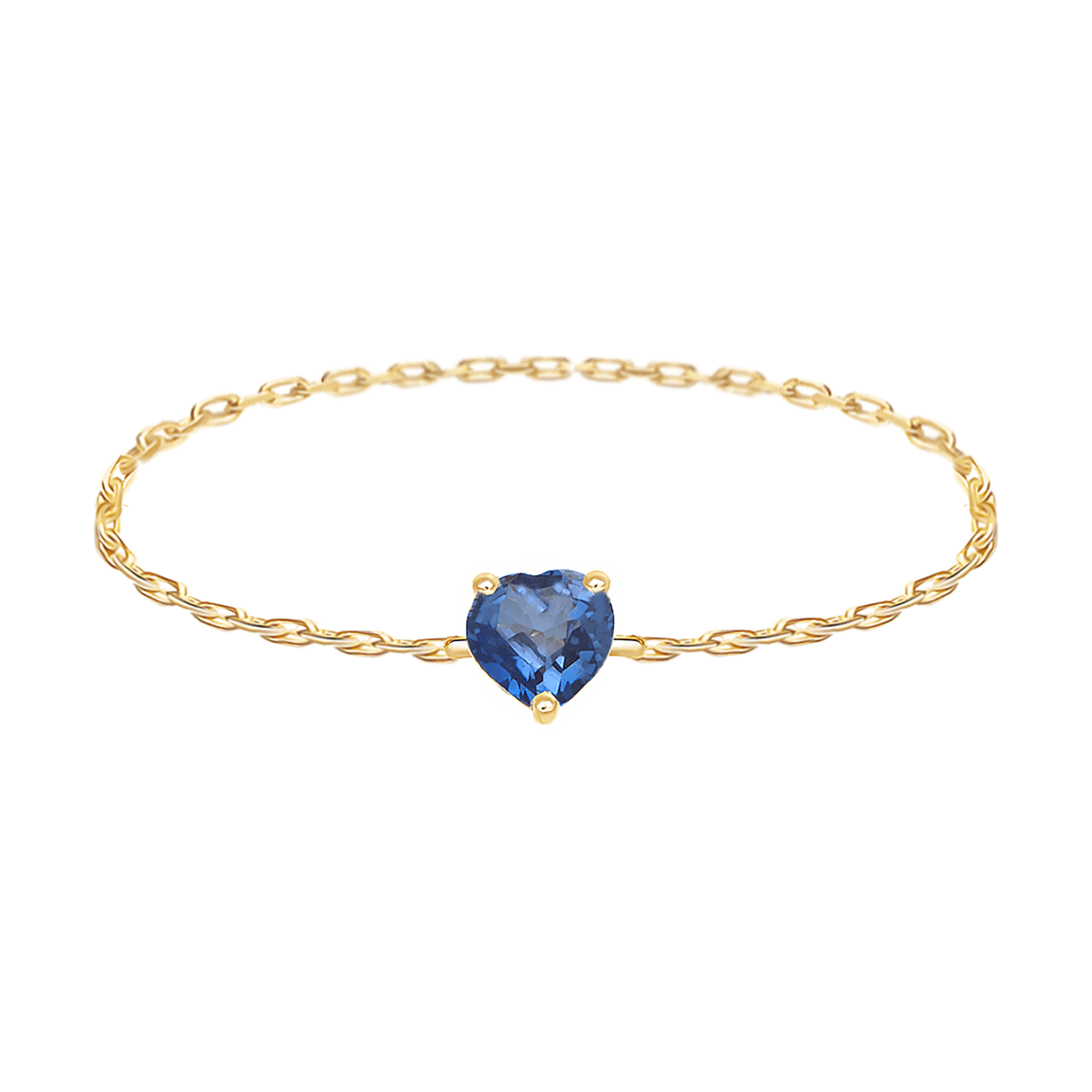 Blue Sapphire Heart Chain Ring 14k gold Stackable ring