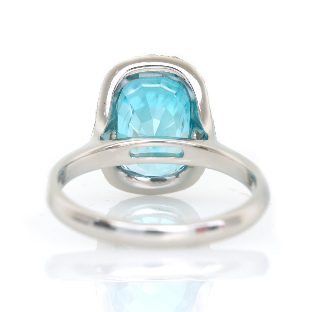 Blue Zircon & Diamond Aurora Ring PT900 engagement ring back view