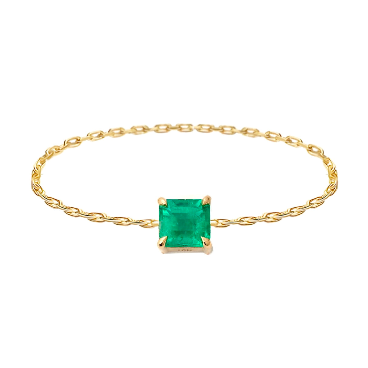 Brazilian Emerald Chain Ring 18K gold stackable ring