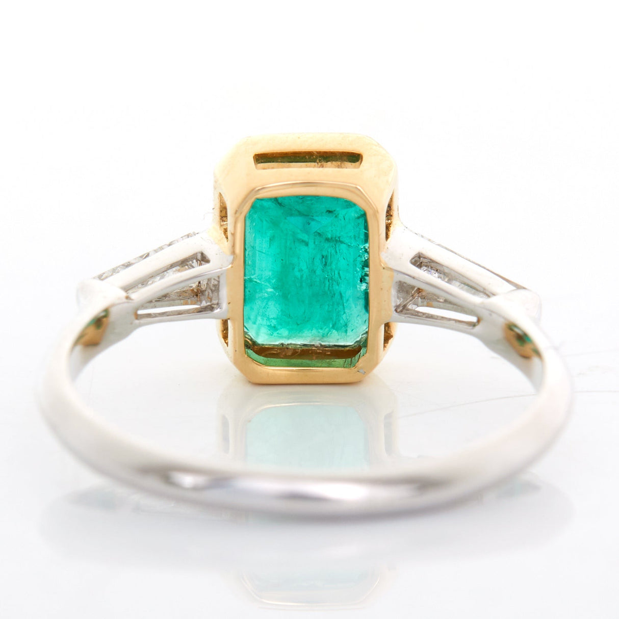 Brazilian Emerald & Diamond Eternal Ring 18k gold engagement ring back view