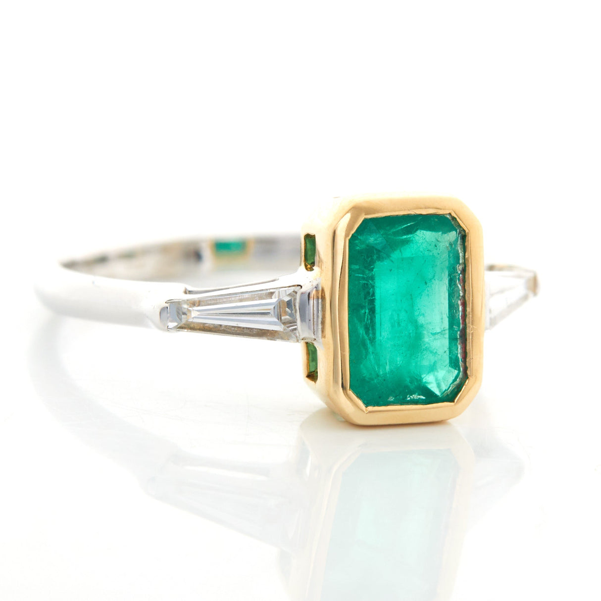 Brazilian Emerald & Diamond Eternal Ring 18k gold engagement ring side view