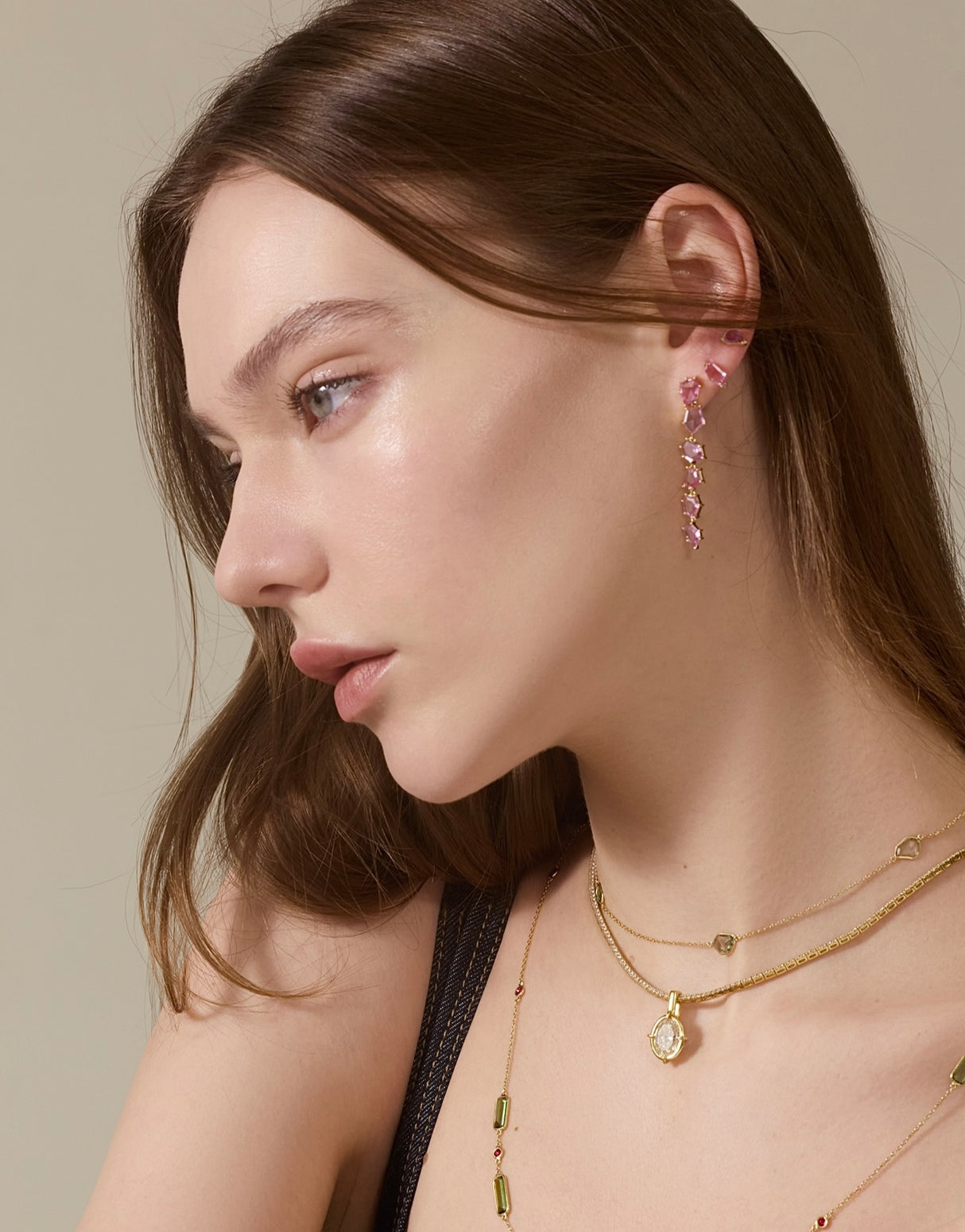 Ceylon Green Sapphire Contour Necklace on model