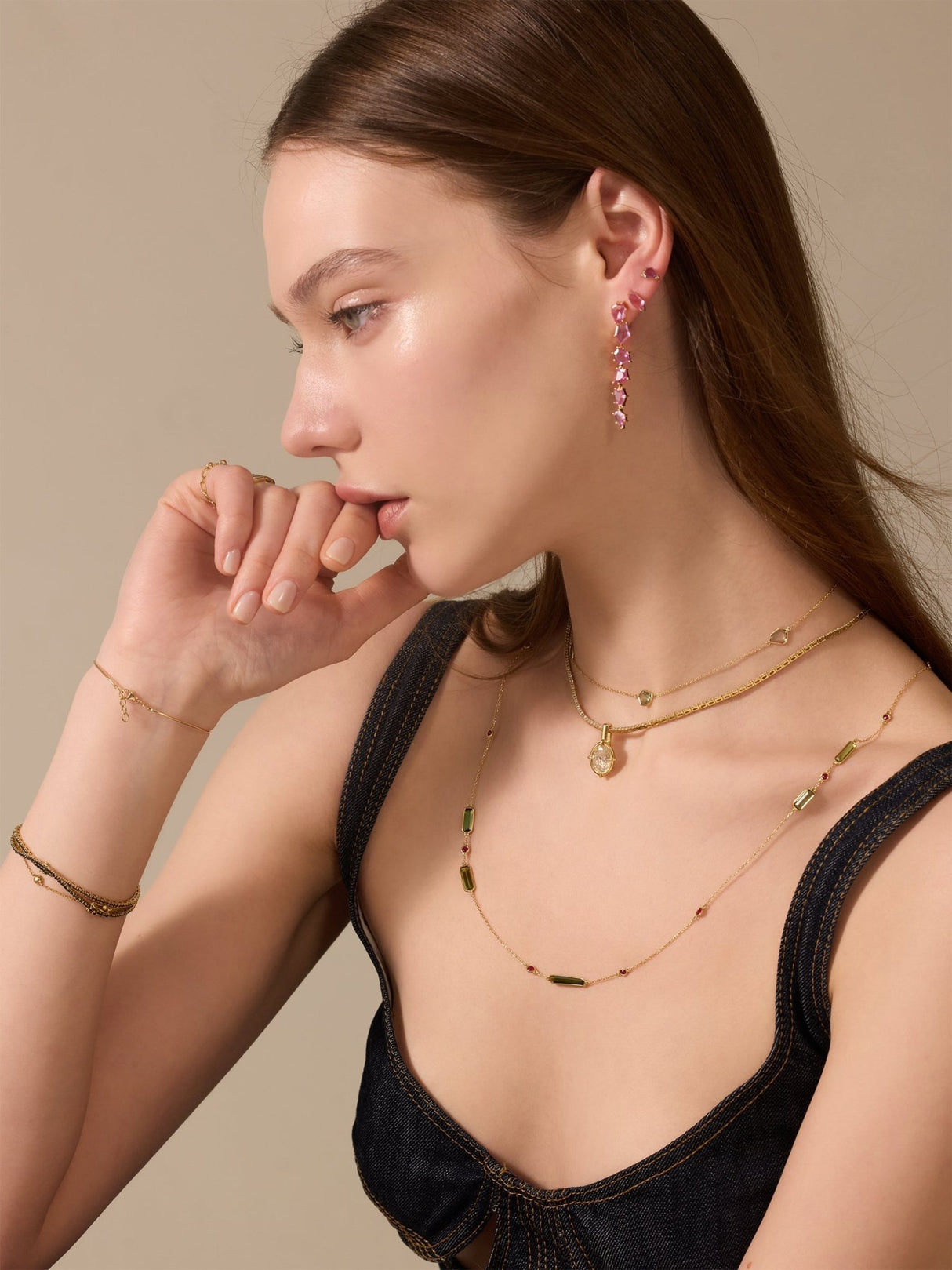 Ceylon Green Sapphire Contour Necklace on model