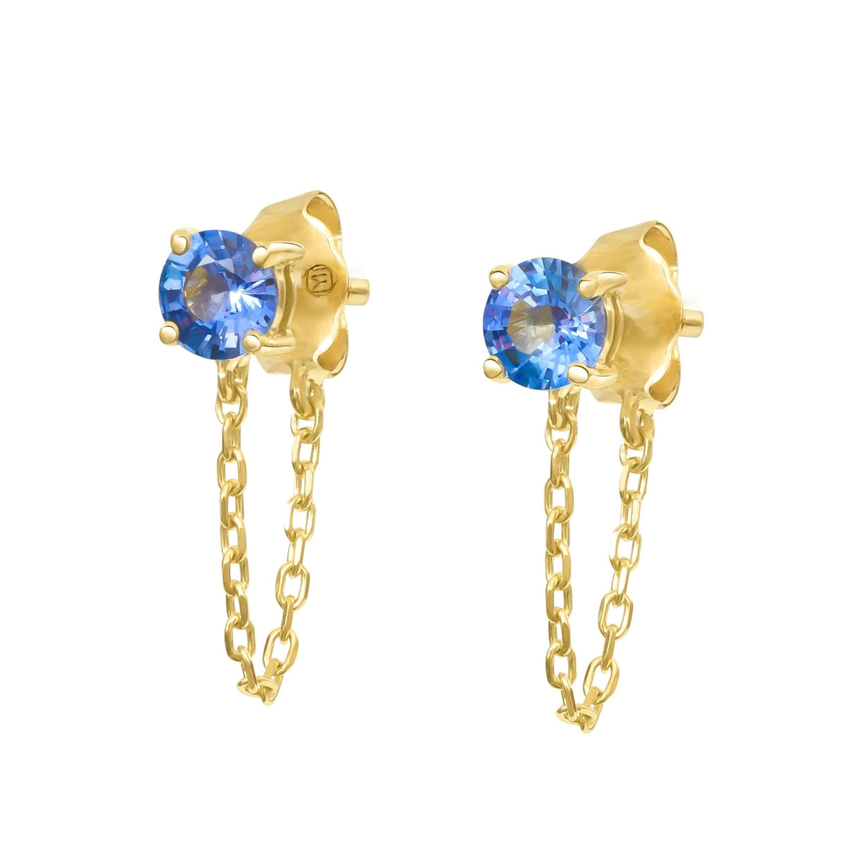 Ceylon Sapphire Chain Earrings 18k gold Stackable design