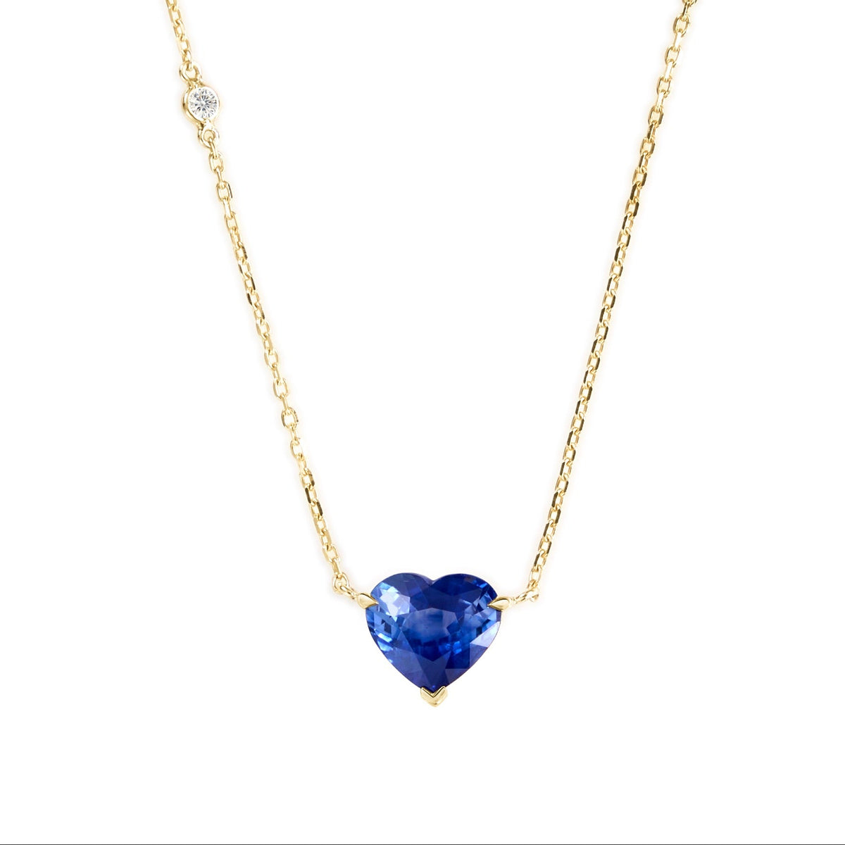 Ceylon Sapphire Coeur Necklace 18K gold handmade fine jewelry