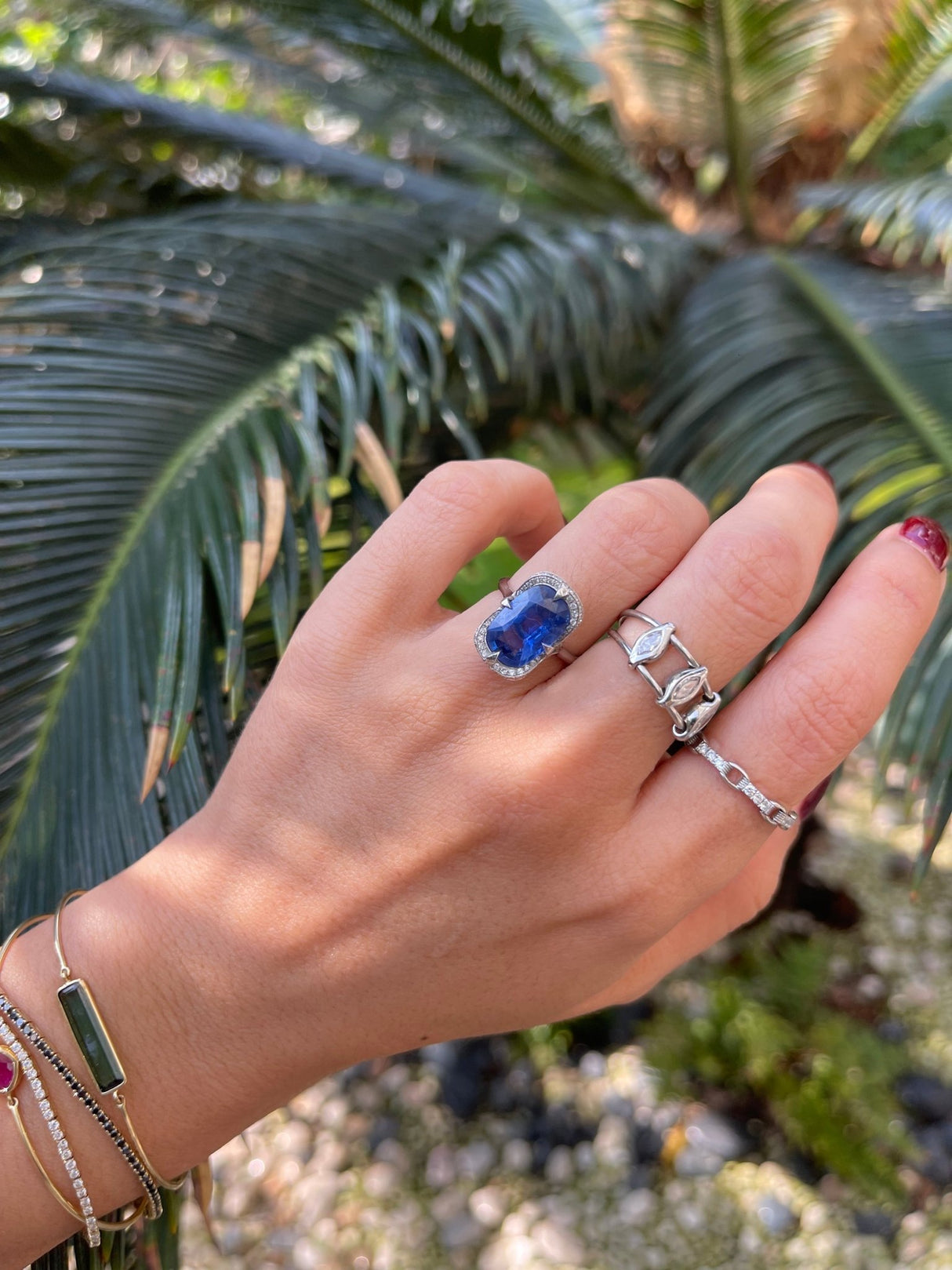 Ceylon Sapphire & Diamond Aurora Supreme Ring PT900 engagement ring on model