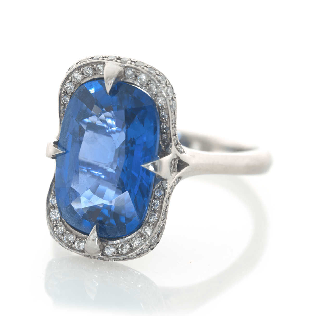 Ceylon Sapphire & Diamond Aurora Supreme Ring PT900 engagement ring side view
