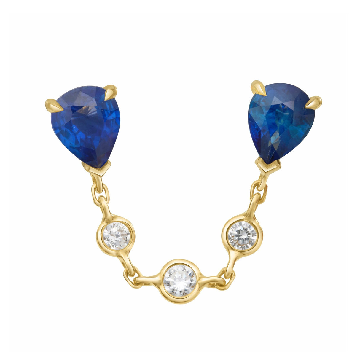 Ceylon Sapphire & Diamond Chain Earring 18k gold Stackable design