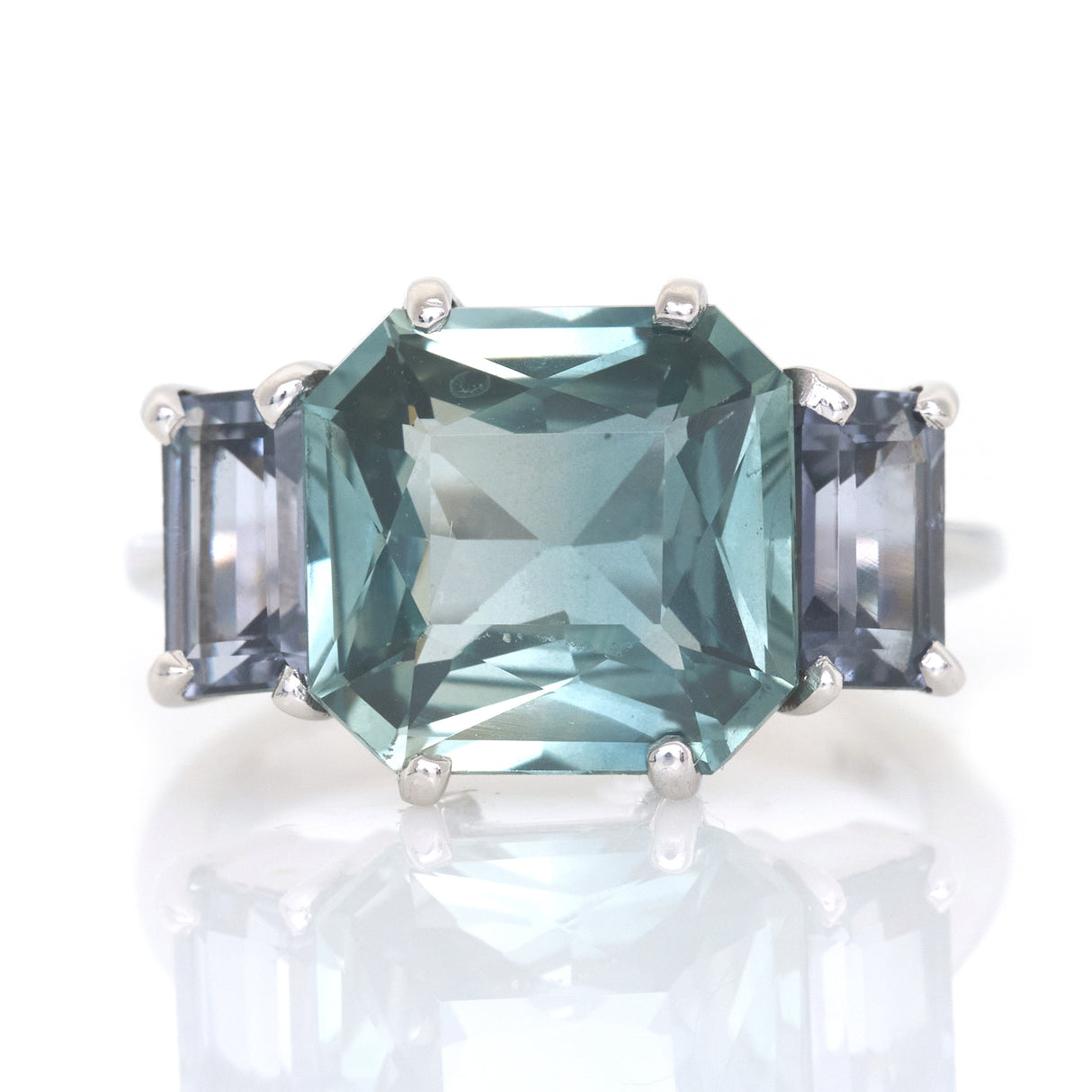 Ceylon Sapphire & Spinel Bar Ring 18k gold engagement ring