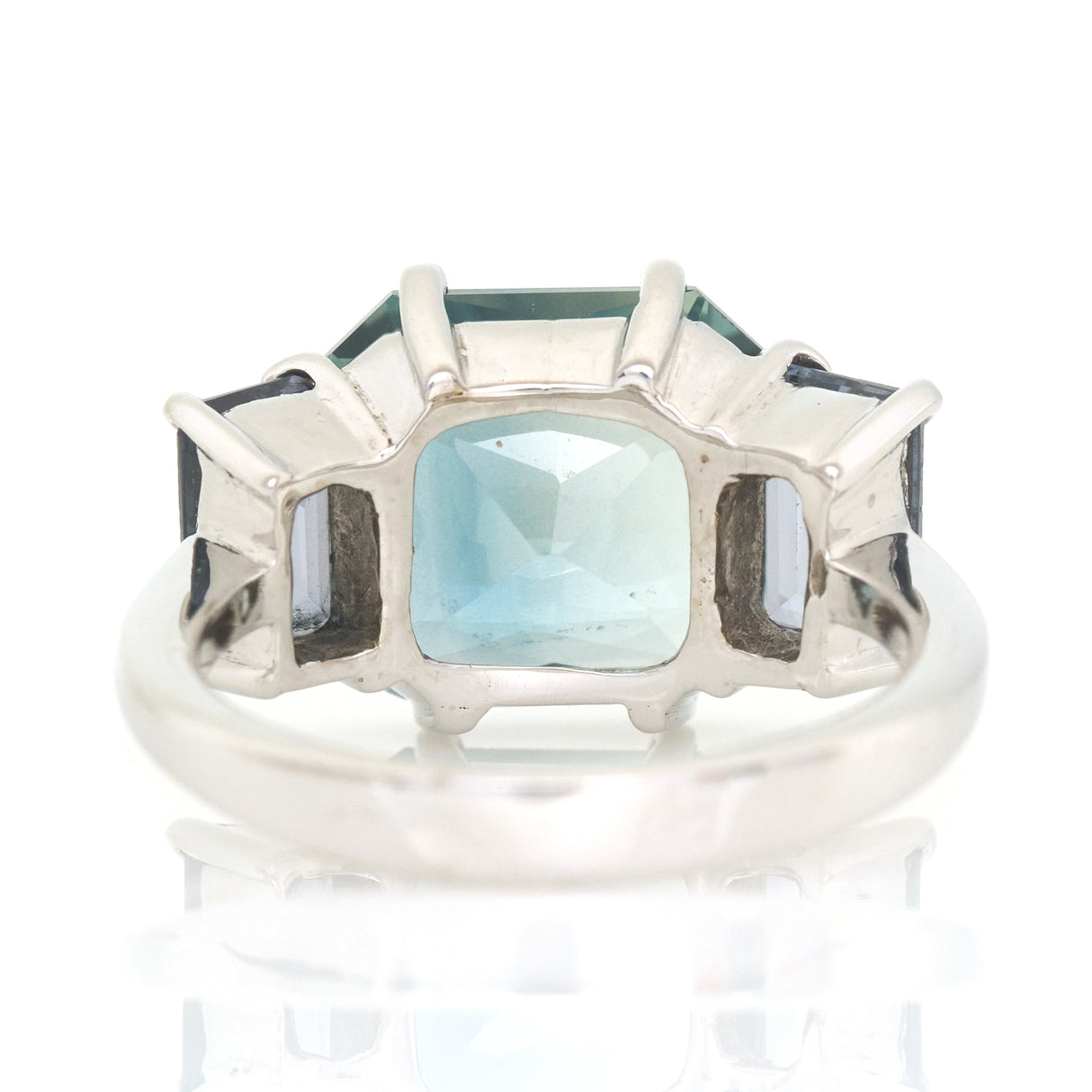 Ceylon Sapphire & Spinel Bar Ring 18k gold engagement ring back view