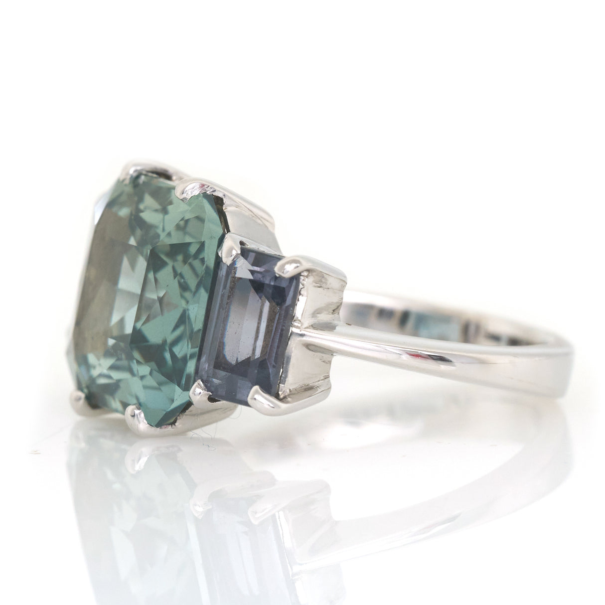 Ceylon Sapphire & Spinel Bar Ring 18k gold engagement ring side view