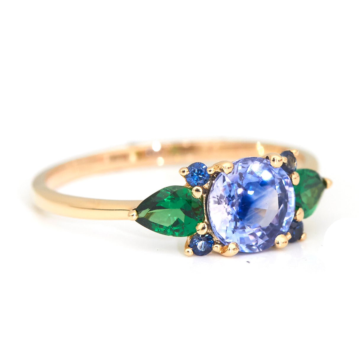 Ceylon Sapphire & Tsavorite Flora Ring 18k gold Stackable ring side view