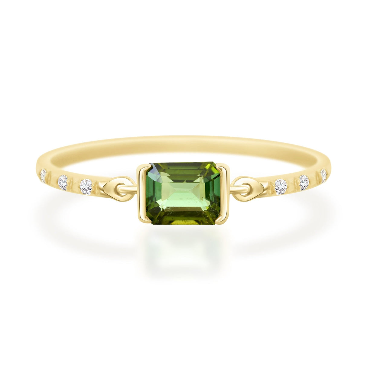 Color Change Green Tourmaline Petite Circle Diamond Ring 18K Stackable ring