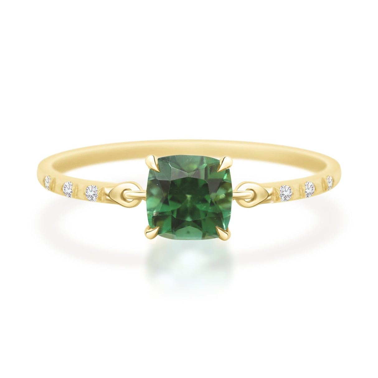 Cushion Green Tourmaline Petite Circle Diamond Ring 18K Stackable ring