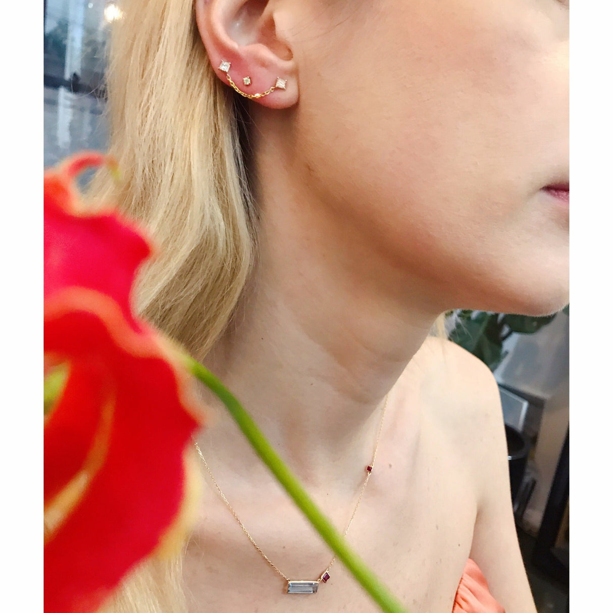 Diamond Linked Chain Earring