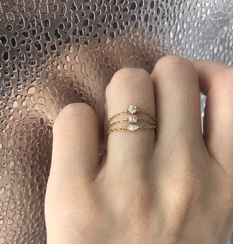Diamond Marquise Chain Ring 14k gold Stackable ring
