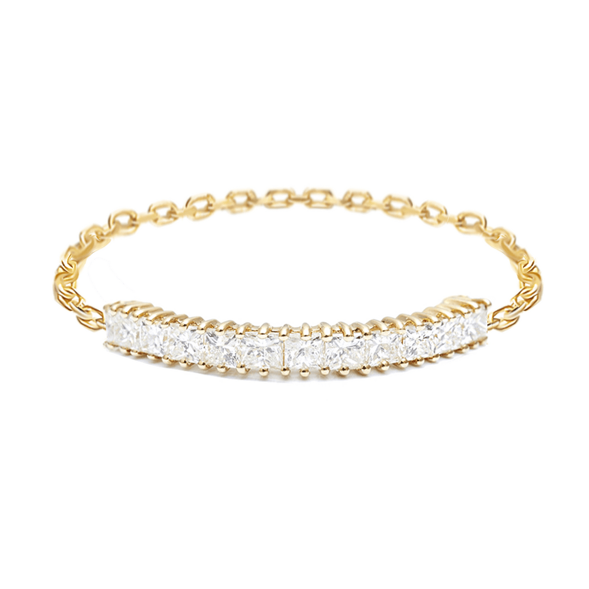 Diamond Princess Bar Chain Ring 18k gold Stackable ring