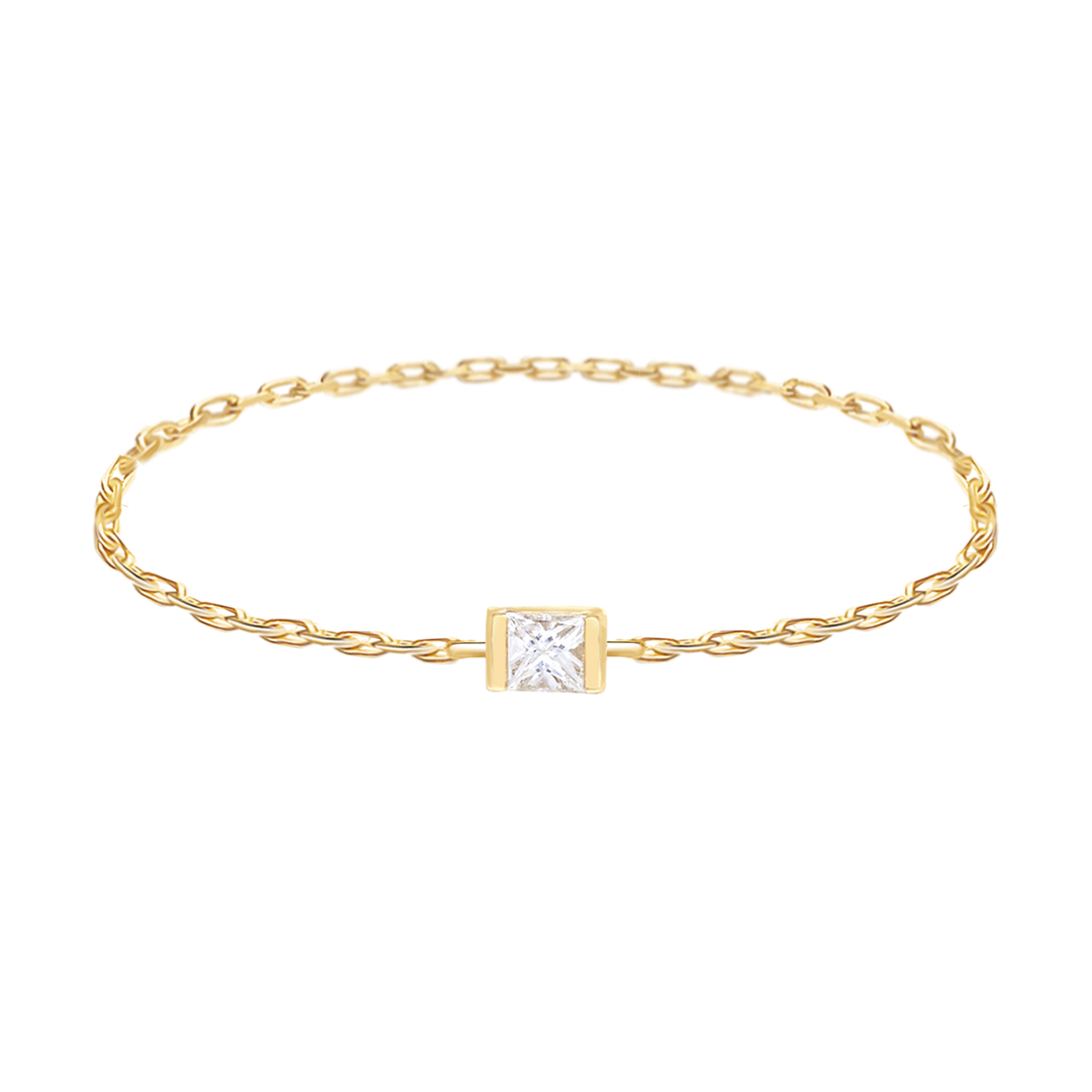 Diamond Princess Cut Chain Ring 14k gold Stackable ring