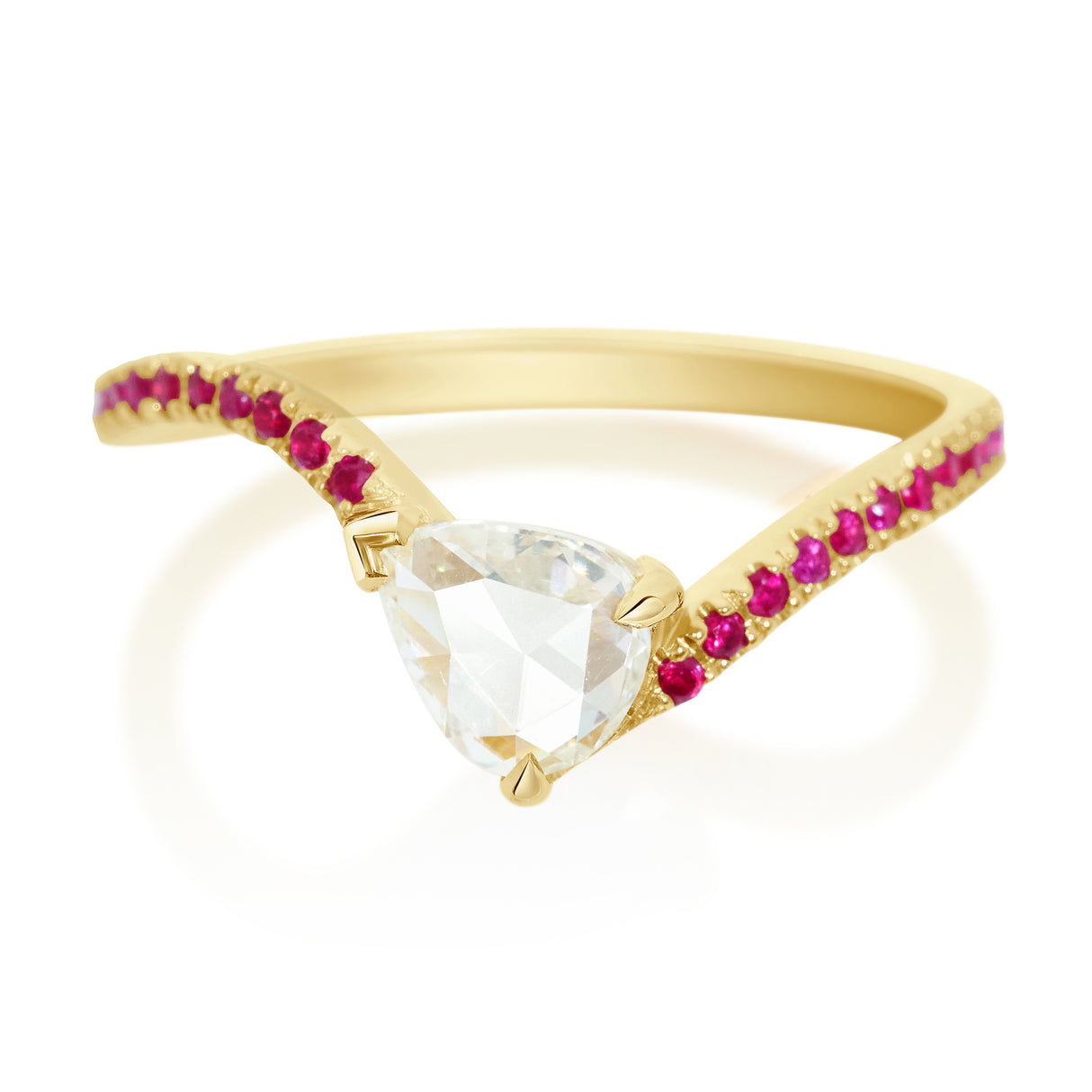 Diamond & Ruby Curvature Ring 18k gold engagement ring
