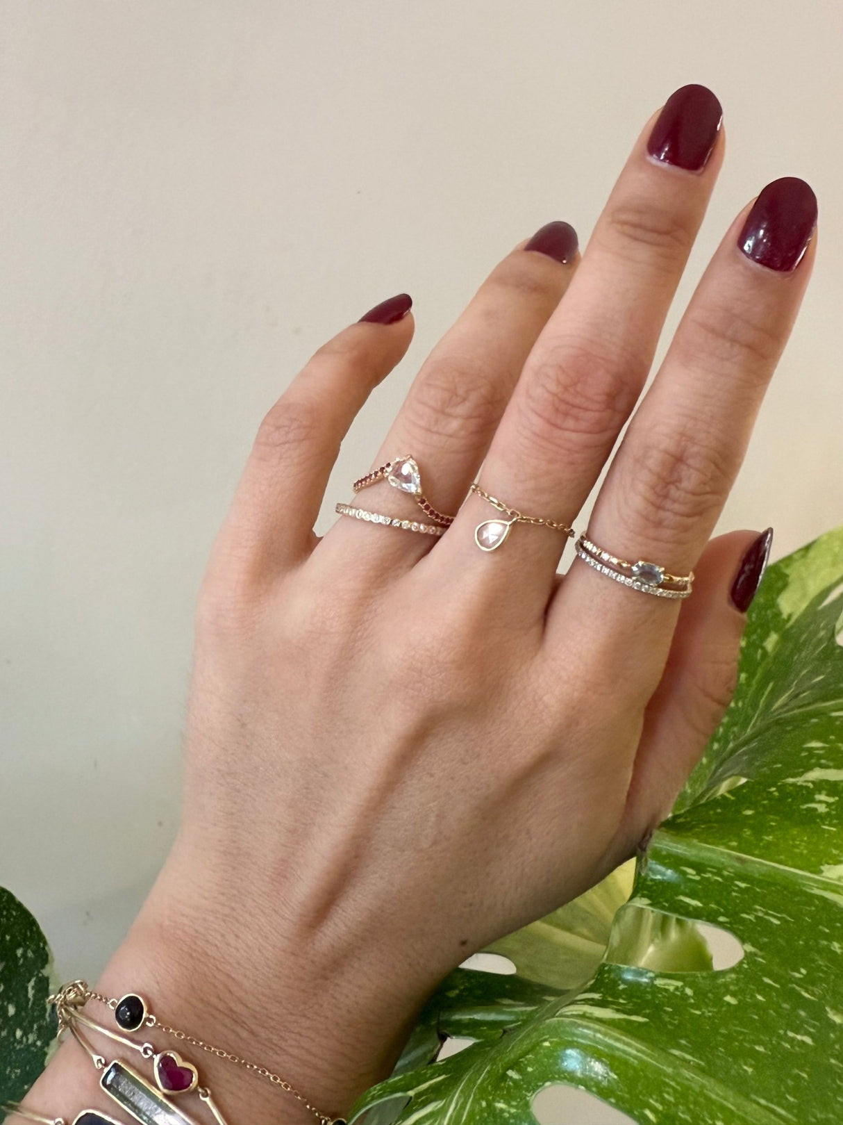 Diamond & Ruby Curvature Ring 18k gold engagement ring on model