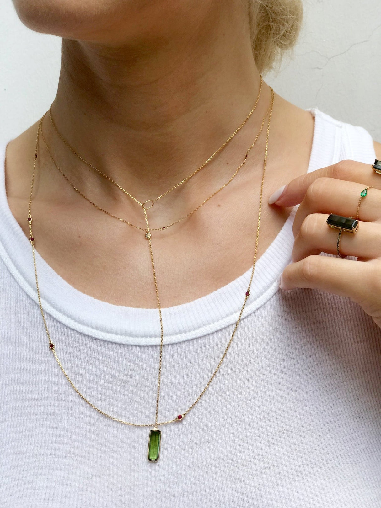 Diamond & Ruby Dot Necklace