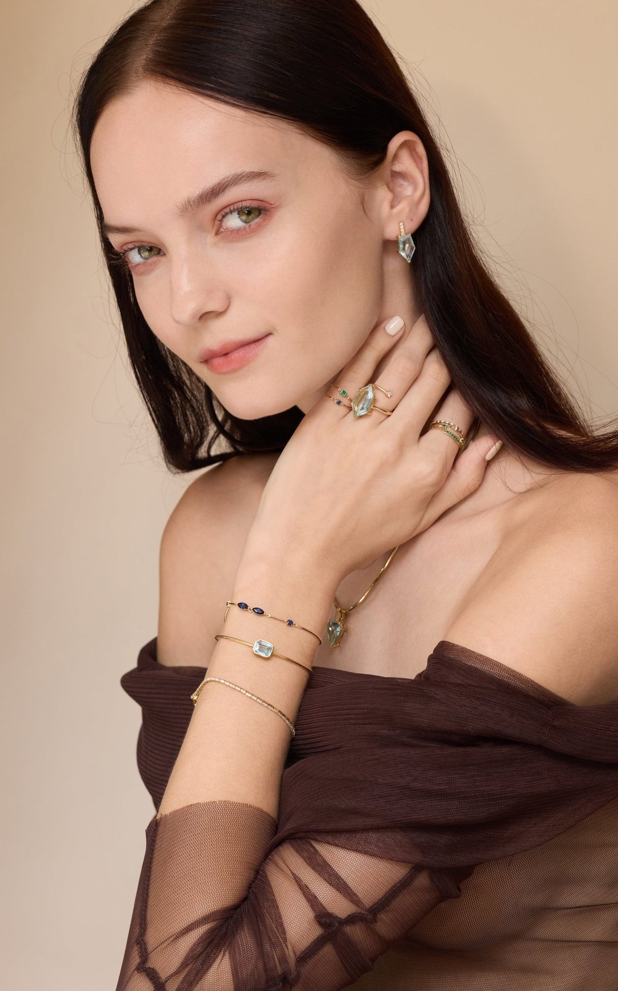 Aquamarine & Diamond Contour Earrings