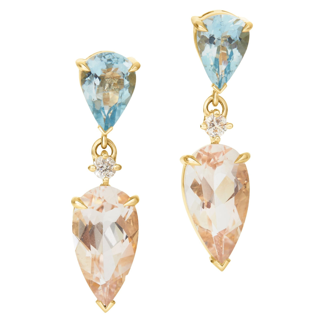Aquamarine & Morganite Dewdrop Diamond Earrings