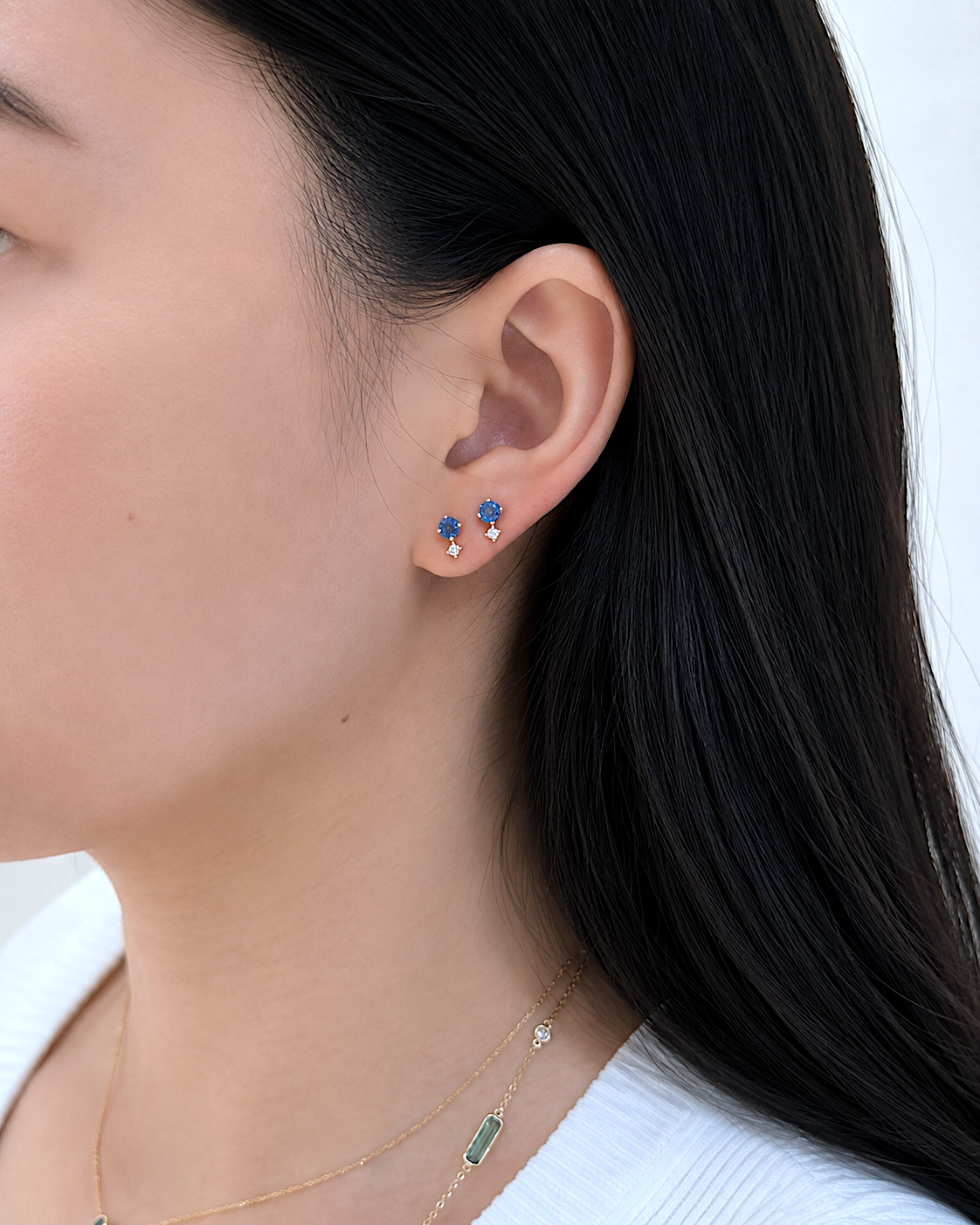 Cornflower Blue Ceylon Sapphire & Diamond Dot Studs
