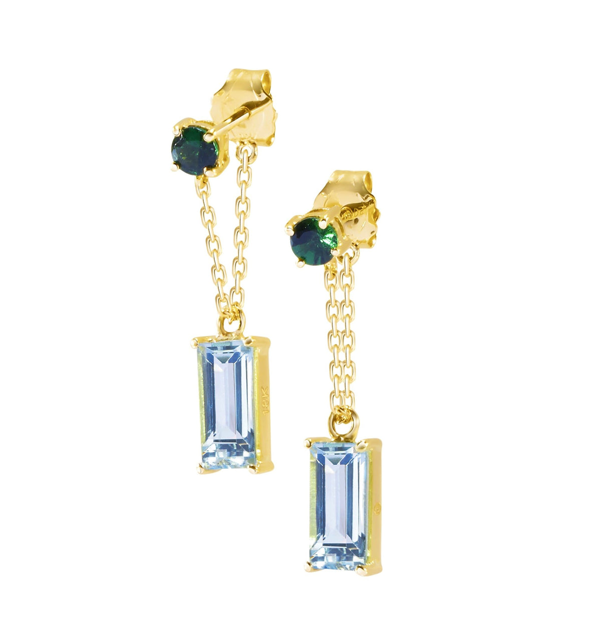Tsavorite & Aquamarine Chain Earrings