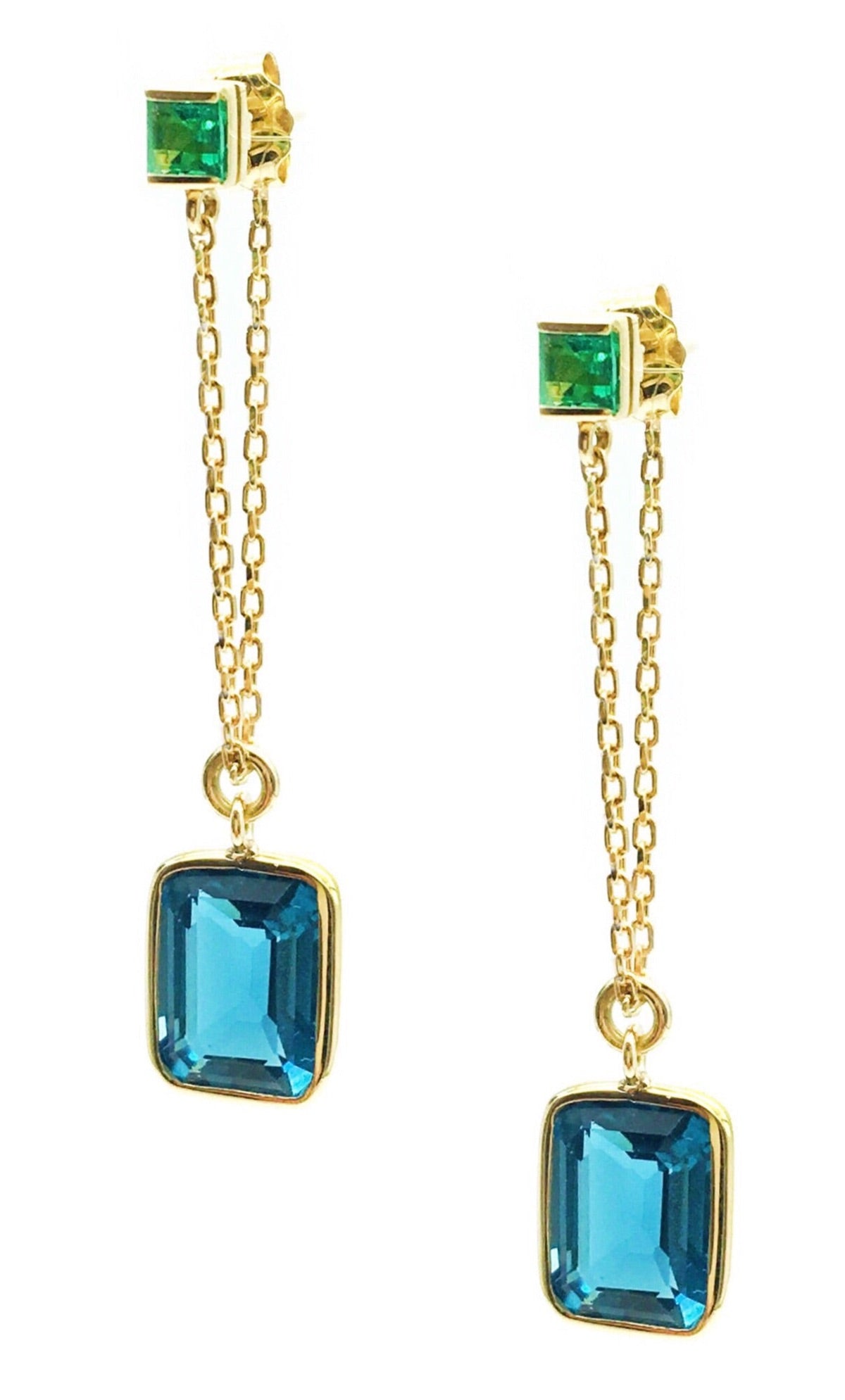 Emerald & Topaz Chain Earrings
