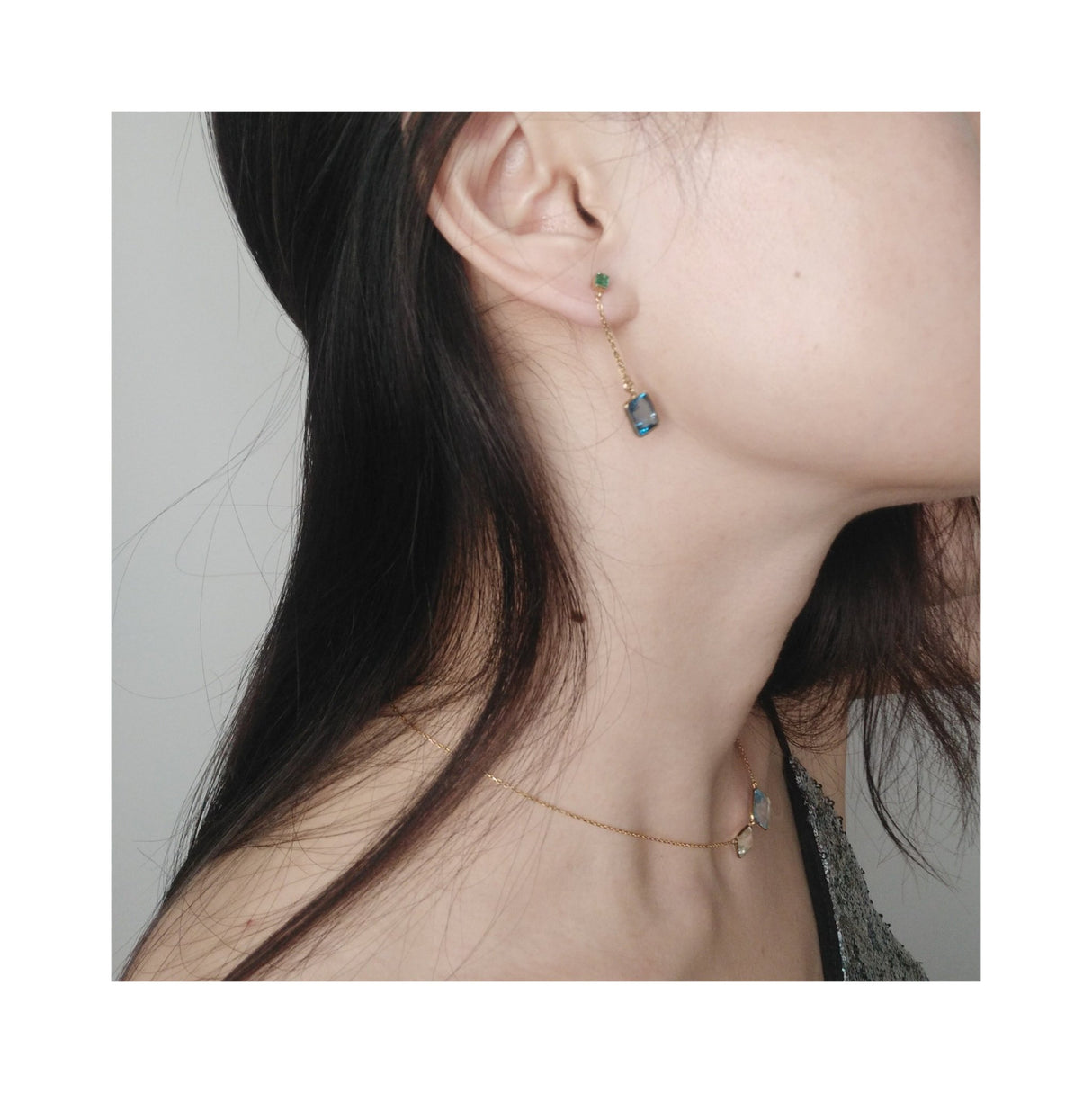 Emerald & Topaz Chain Earrings