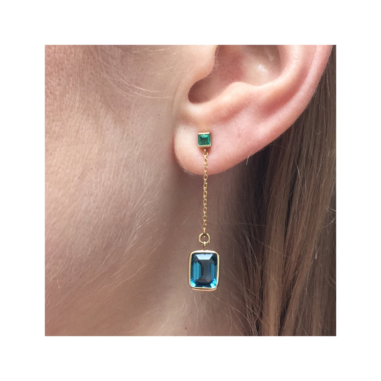 Emerald & Topaz Chain Earrings