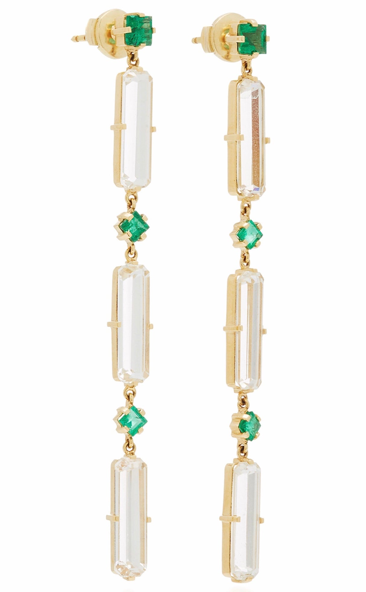Emerald & White Topaz Cascade Bar Earrings
