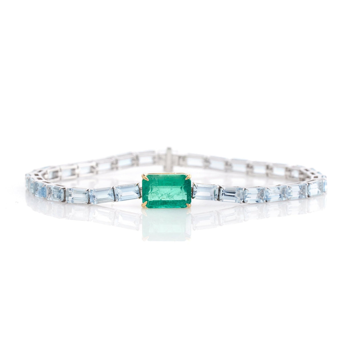Emerald & Aquamarine Demeter’s Spring Bracelet 18k gold stackable design