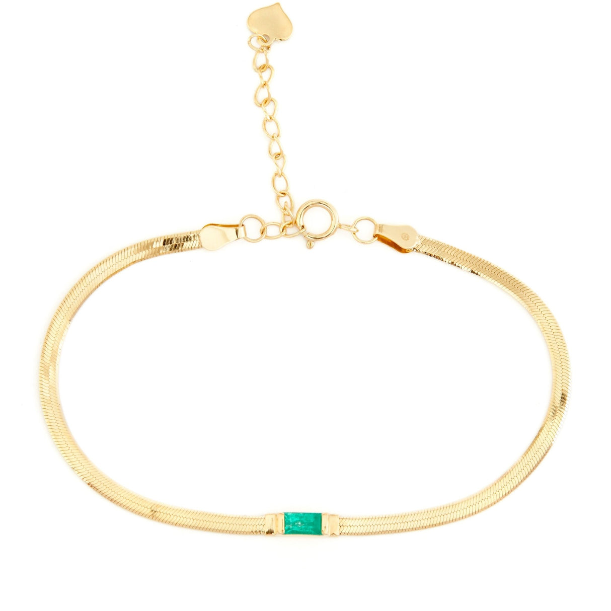 Emerald Bar Herringbone Bracelet 18k gold stackable design 2