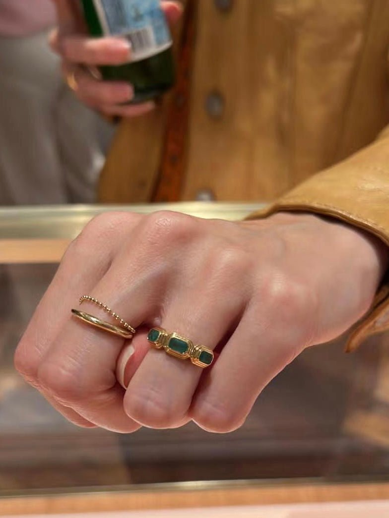 Emerald Baxter Ring 18k gold stackable ring on model