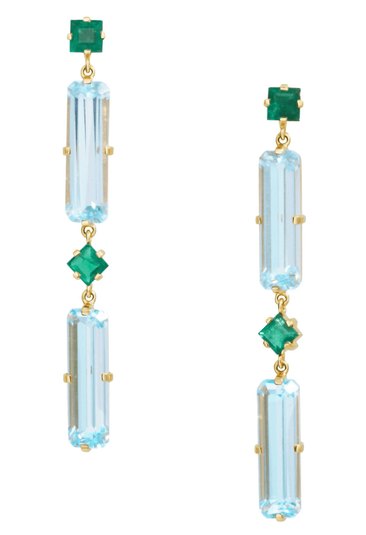Emerald_Blue_Topaz_Cascade_Bar_Earrings_18K_Gold_Handmade Fine Jewelry