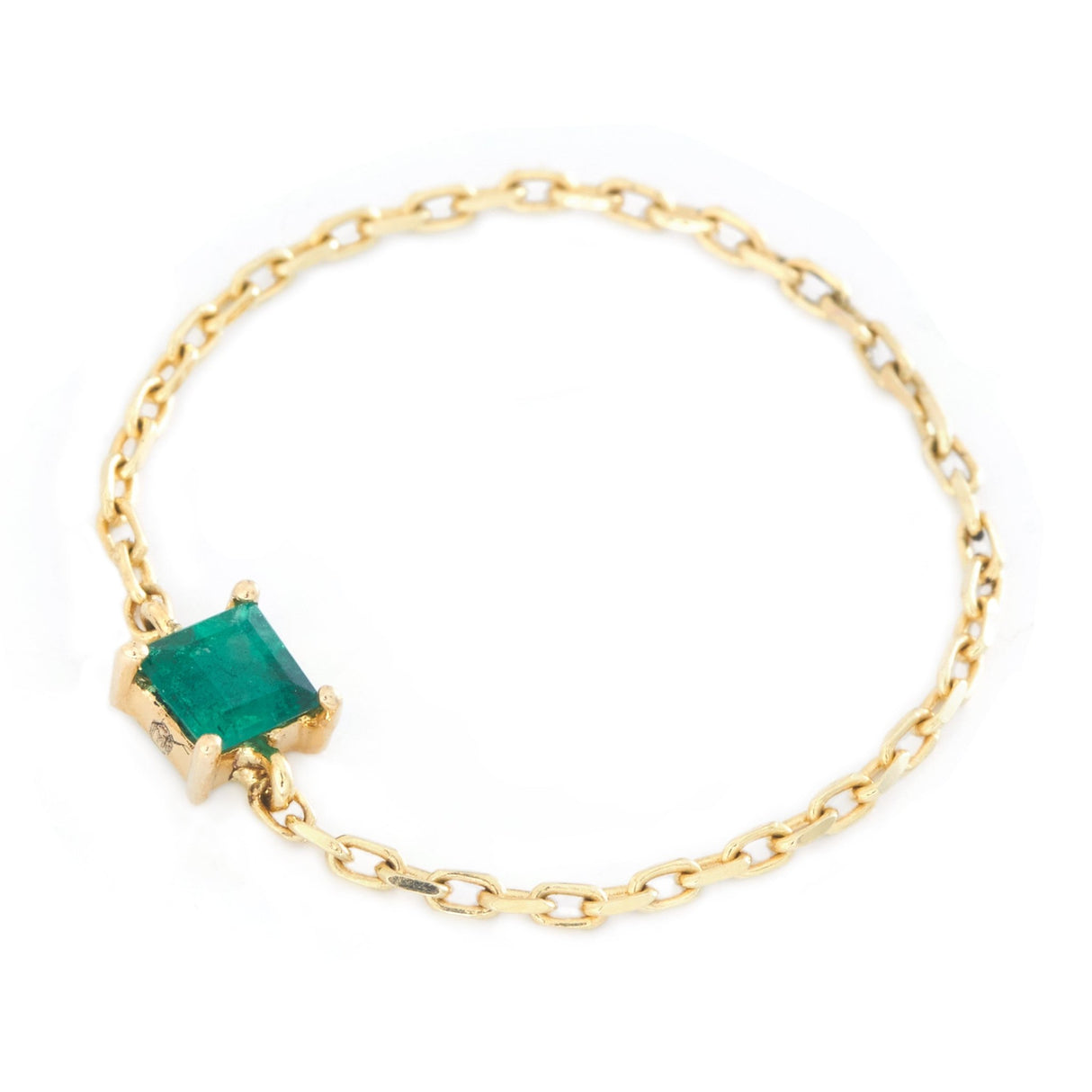 Emerald Chain Ring 14k gold Stackable ring side view