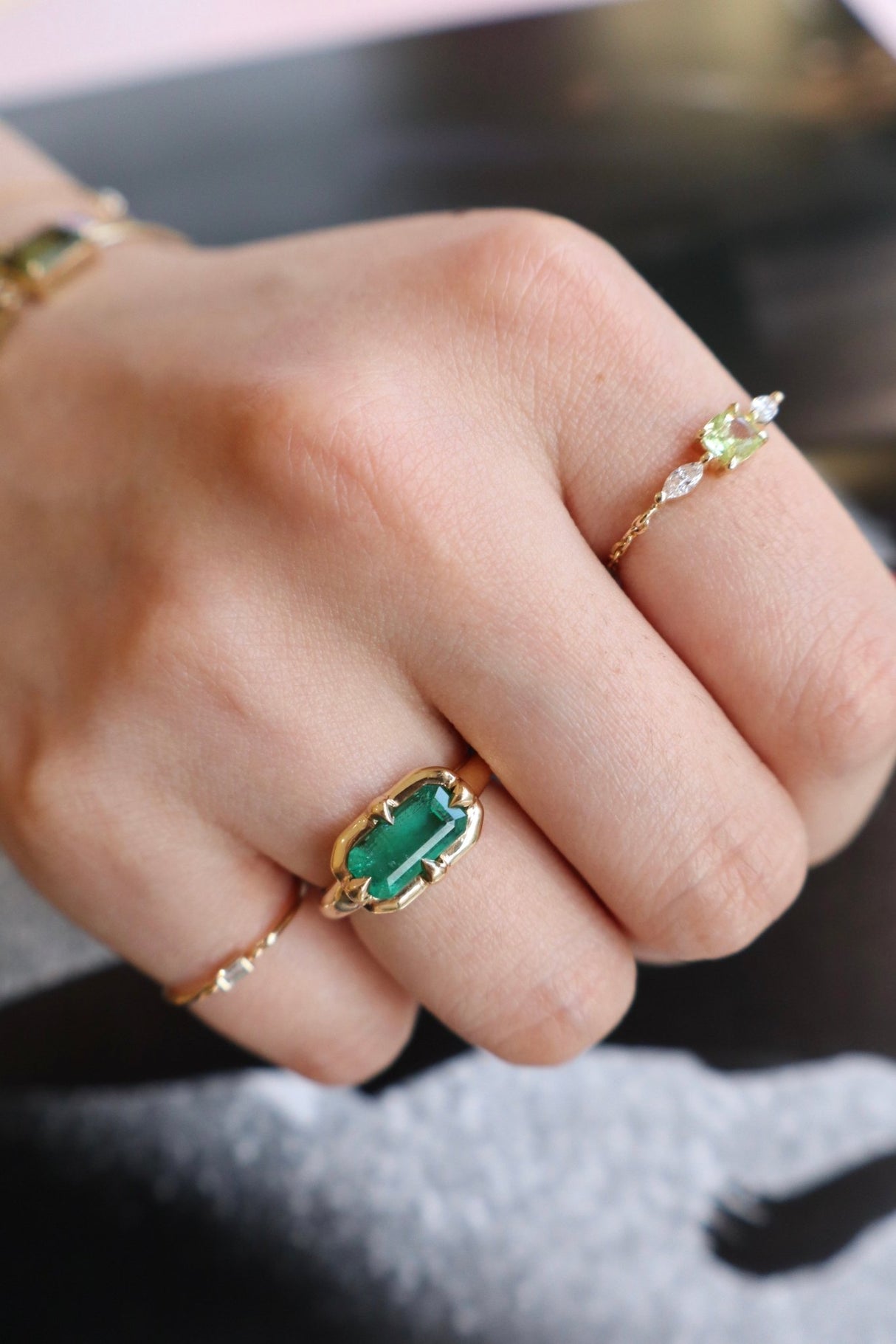 Emerald Compass Ring 18K engagement ring on model