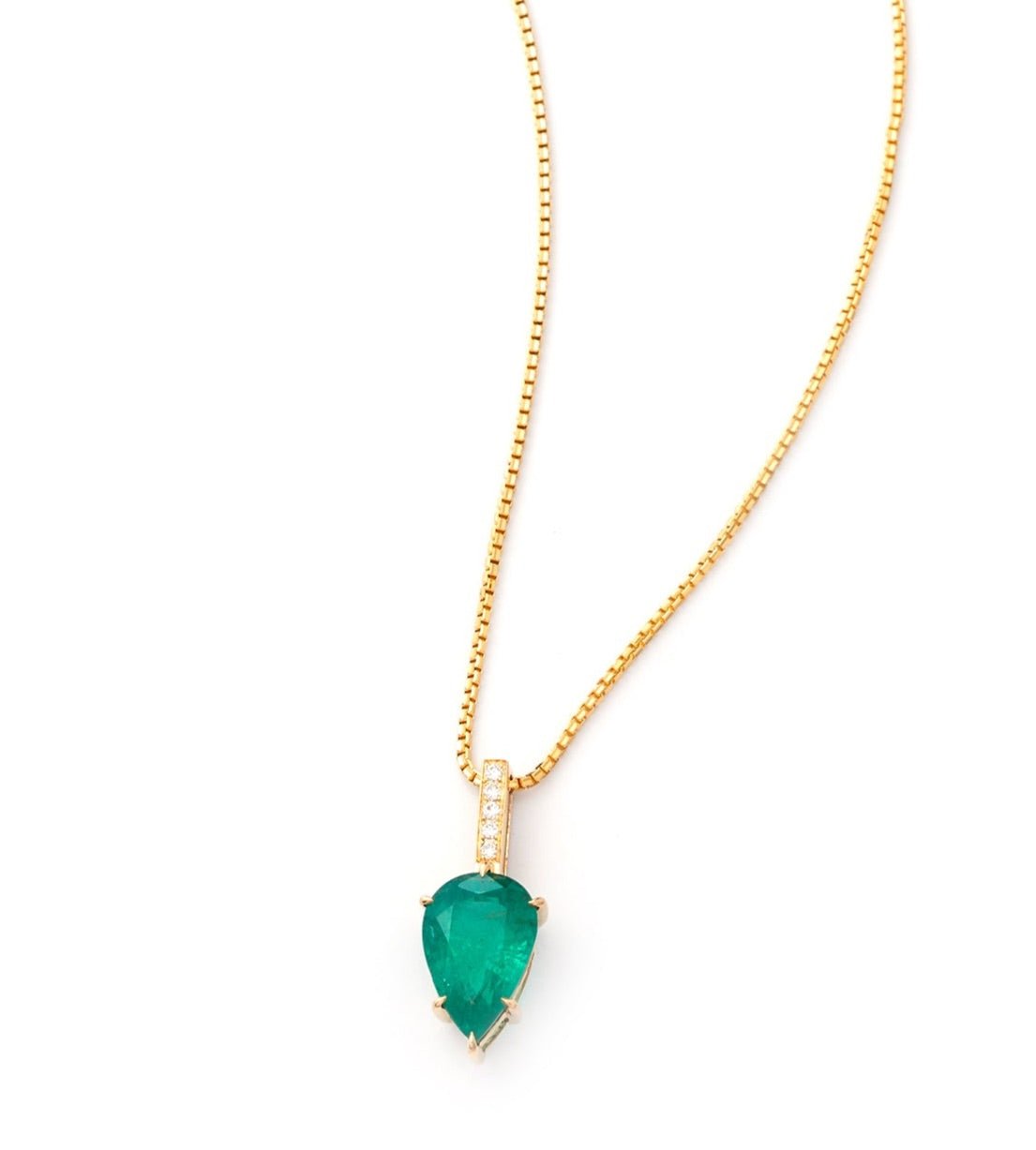 Emerald & Diamond Arrow Necklace 18k handmade fine jewelry