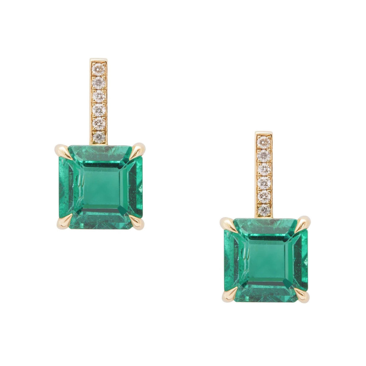 Emerald & Diamond Awakening Pave Earrings 18K Gold Handmade Fine Jewelry