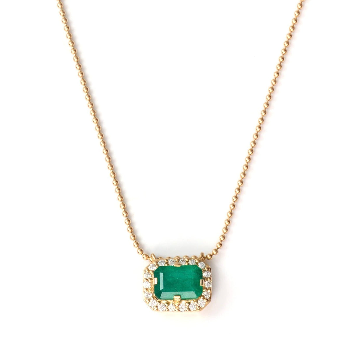 Emerald & Diamond Frame Necklace 18k handmade fine jewelry