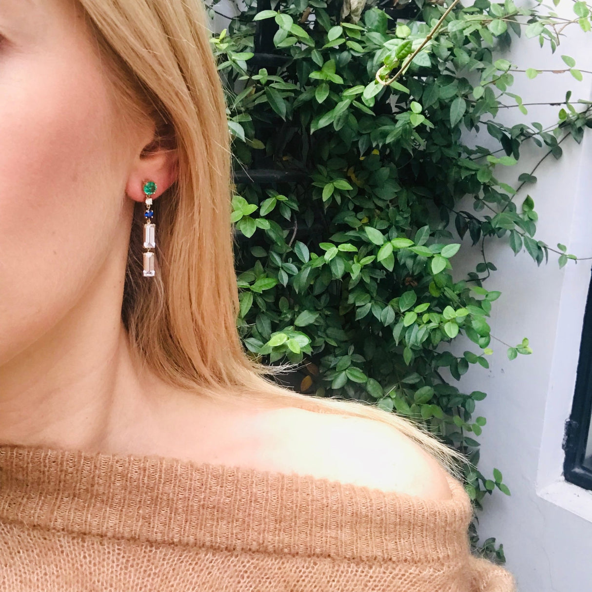 Emerald Diamond Sapphire & White Topaz Starry Nights Earrings