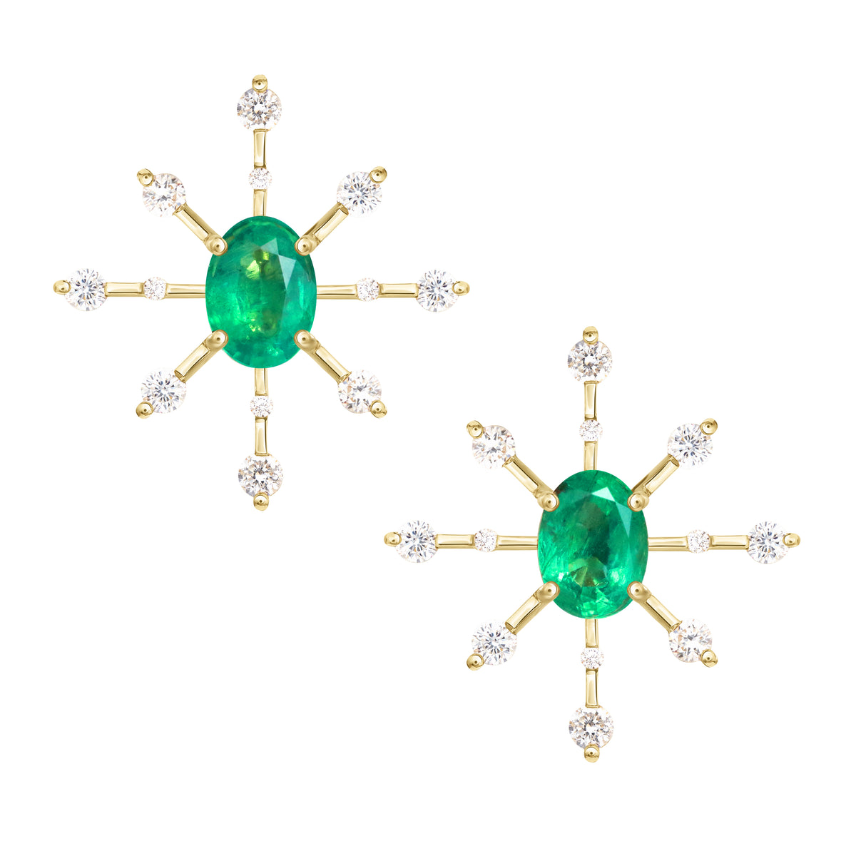 Emerald_Diamond_Starburst_Earrings_YG18K_Handmade_fine_jewelry