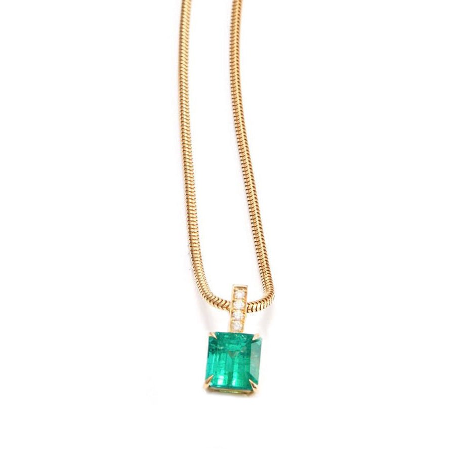 Emerald & Diamond Supreme Bar Necklace 18K gold handmade fine jewelry