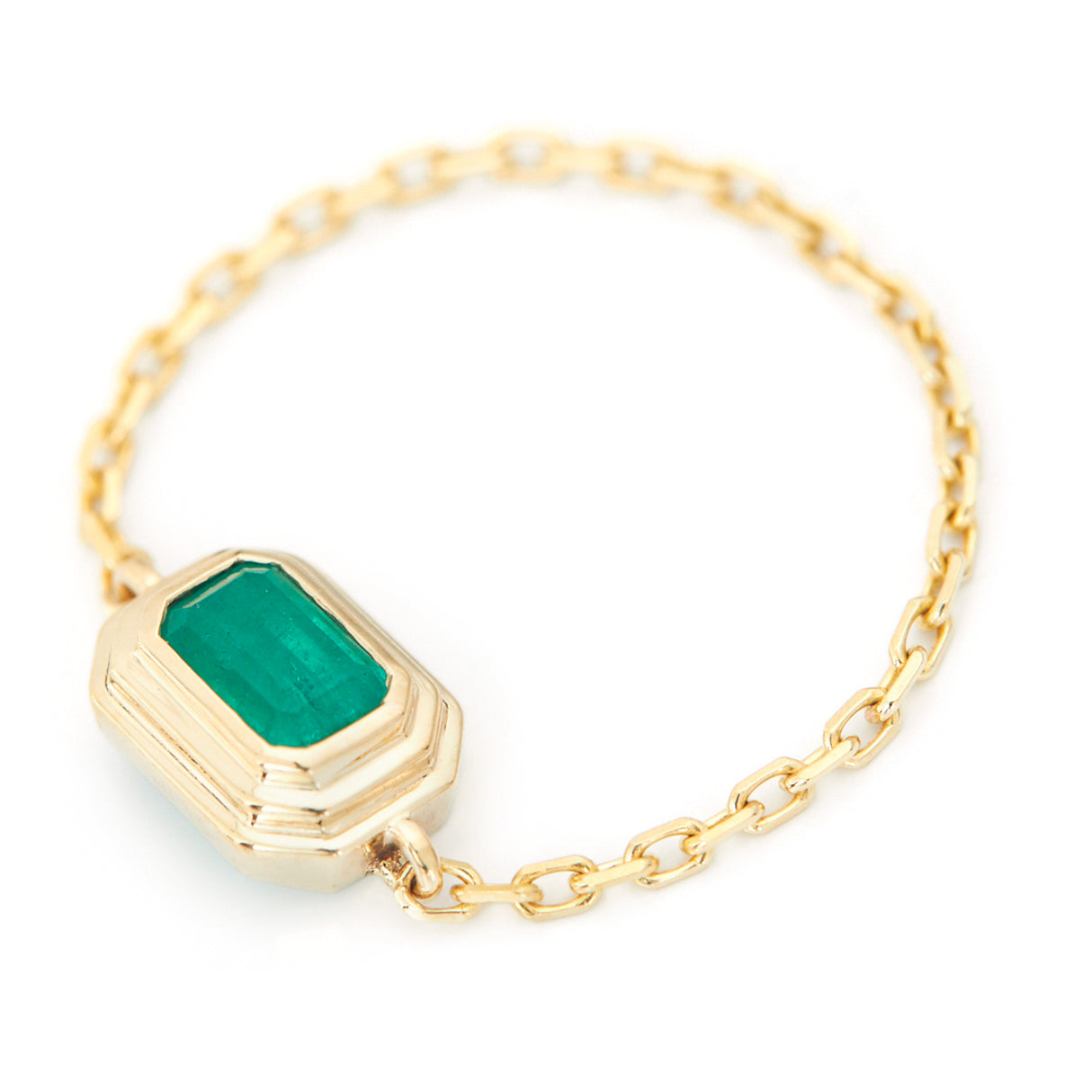 Emerald Frame Chain Ring 18k gold Stackable ring Side View