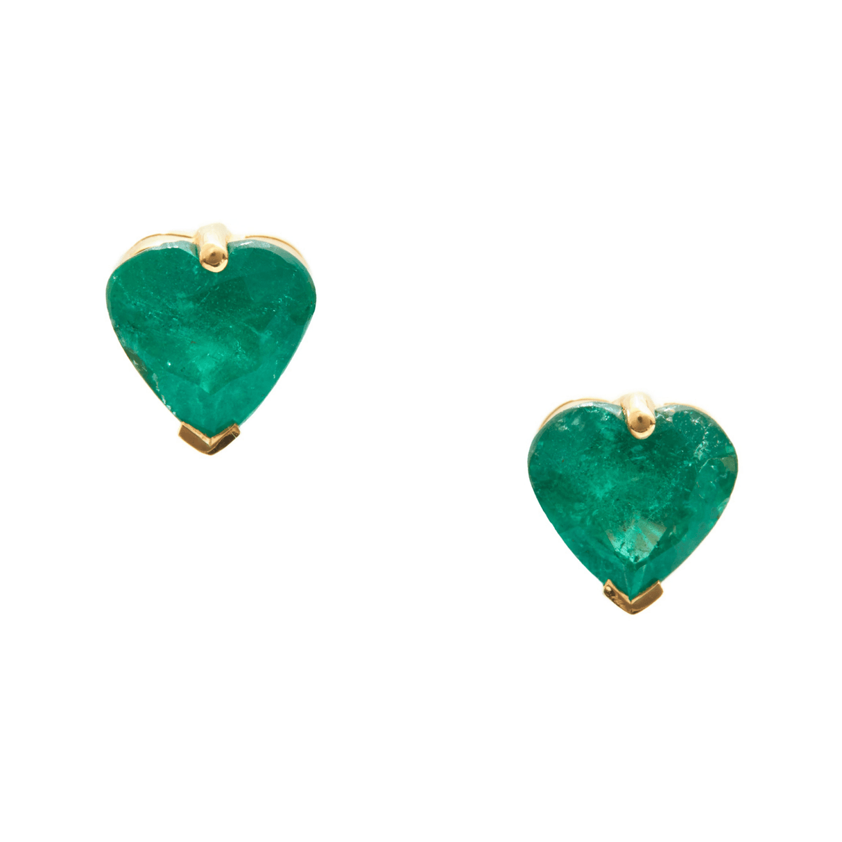 Emerald Heart Supreme Studs 18K Gold Handmade Fine Jewelry