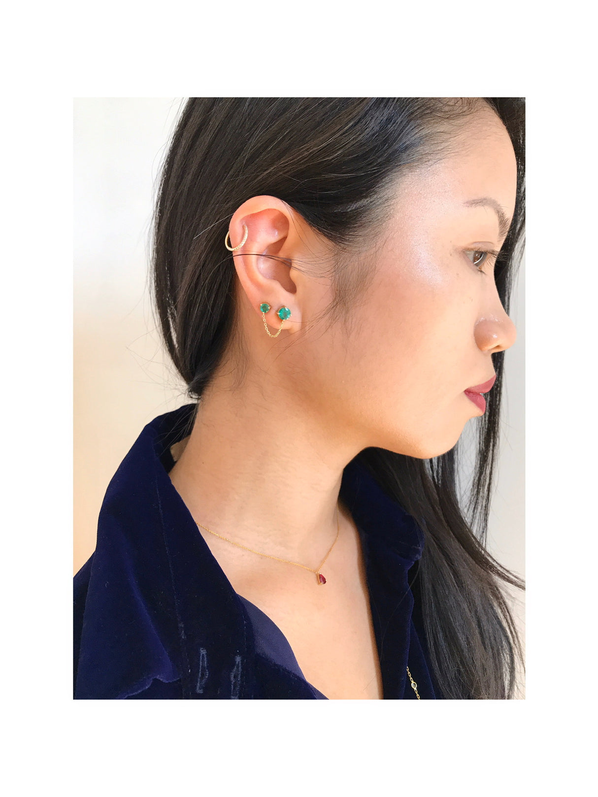 Emerald Linked Chain Earring