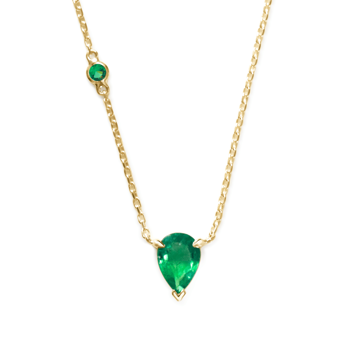Emerald_Pear_Dot_Necklace_YG18K_Handmade_fine_jewelry_1