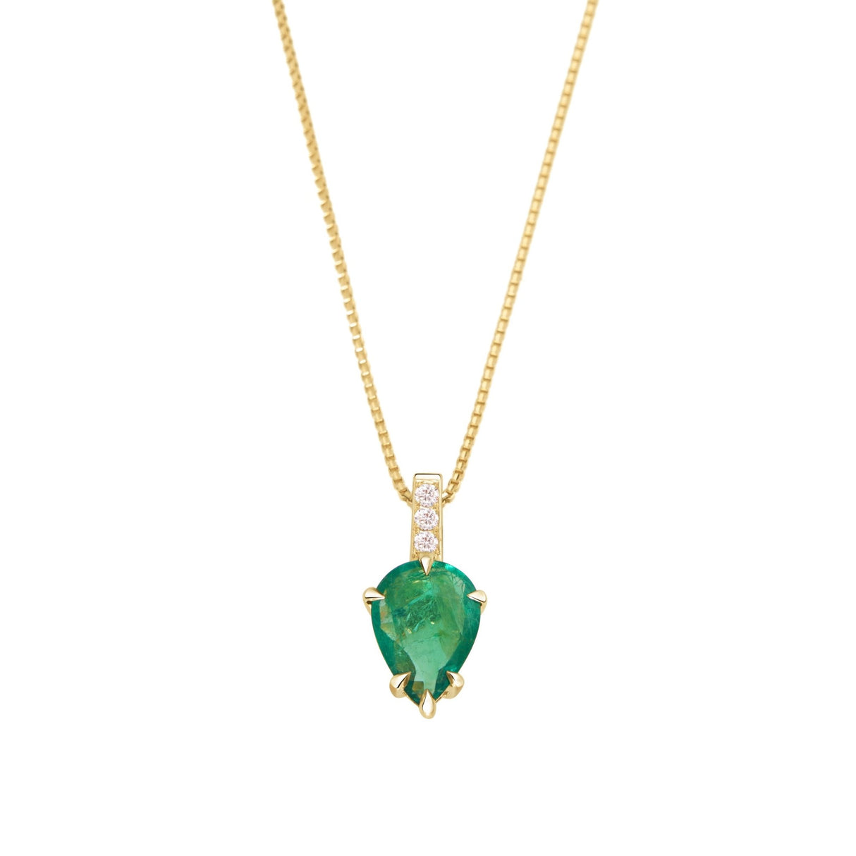 Emerald Pendant ( with 3 Diamond ) 18k gold stackable design
